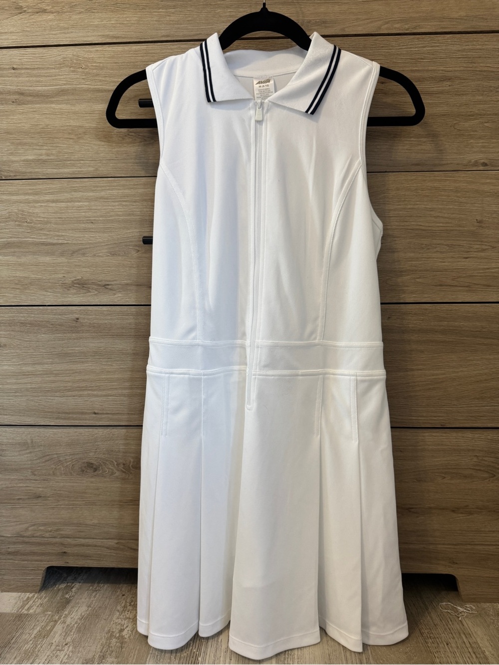 Avia White Sleeveless Polo Zip-Front One-Piece with Navy Trim Athletic dress Med